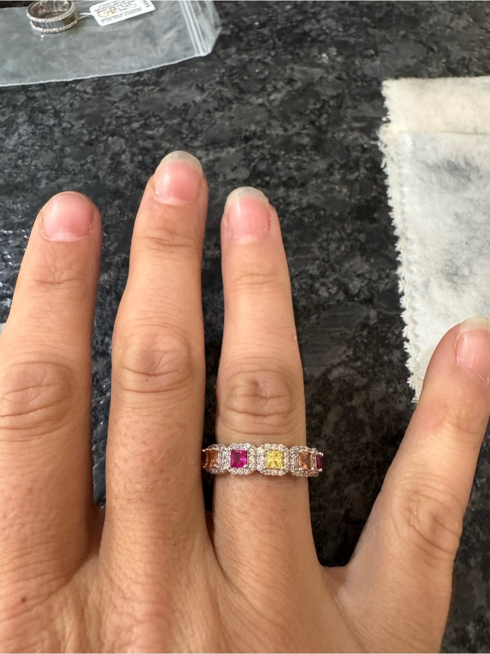 Suzy Levian Multicolor Gemstone Halo Band Ring - Women Jewelry